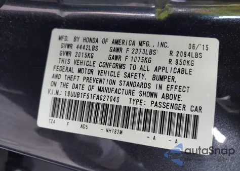 2015 Acura Tlx Tech z USA, uszkodzony, nr VIN 19UUB1F51FA027040